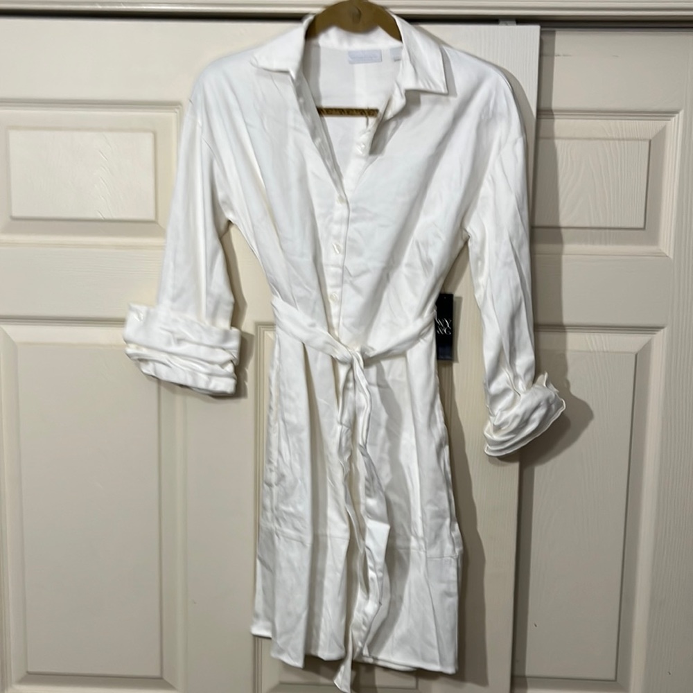 NY&C Long-Sleeve White Button-down Dress.  Size-XS.  New with Tags.